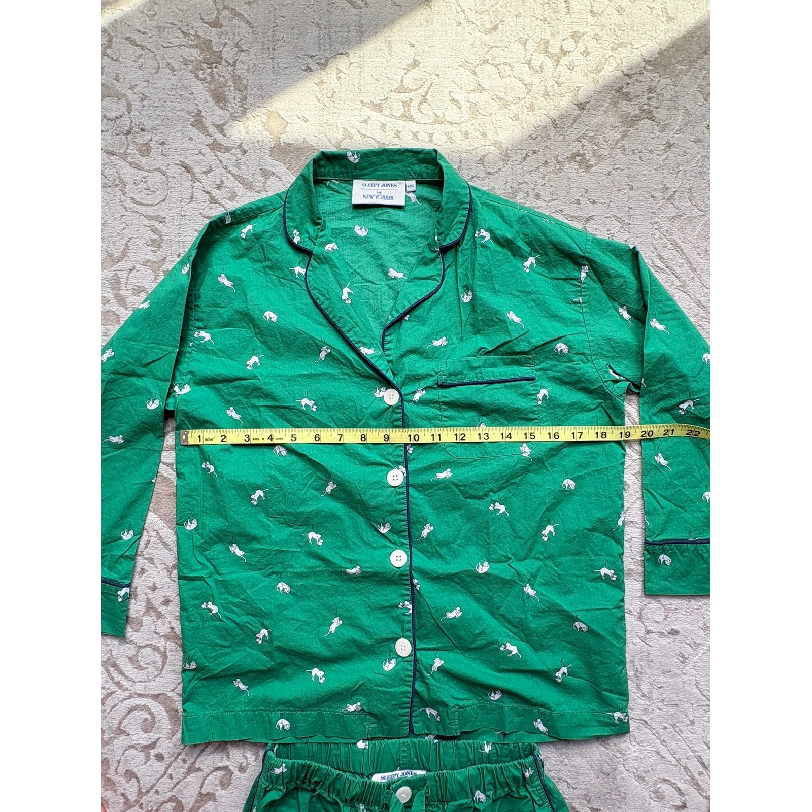 Sleepy Jones X New Yorker Women's Xxs Green Dog Print Pajama Set Cotton — image 4 of 7